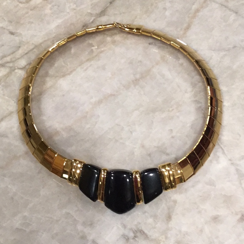 Napier Gold and Black Collar Necklace with Triangular Stones